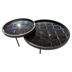 Ronald Schmitt Design Couchtische|2 Satztisch H 630 Luna Platten MDF Softlack Tiefschwarz Einlage Nero Marquina Schwarz Füße Metall Tiefschwarz Lackiert