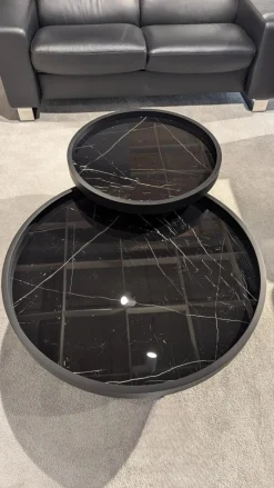 Ronald Schmitt Design Couchtische|2 Satztisch H 630 Luna Platten MDF Softlack Tiefschwarz Einlage Nero Marquina Schwarz Füße Metall Tiefschwarz Lackiert