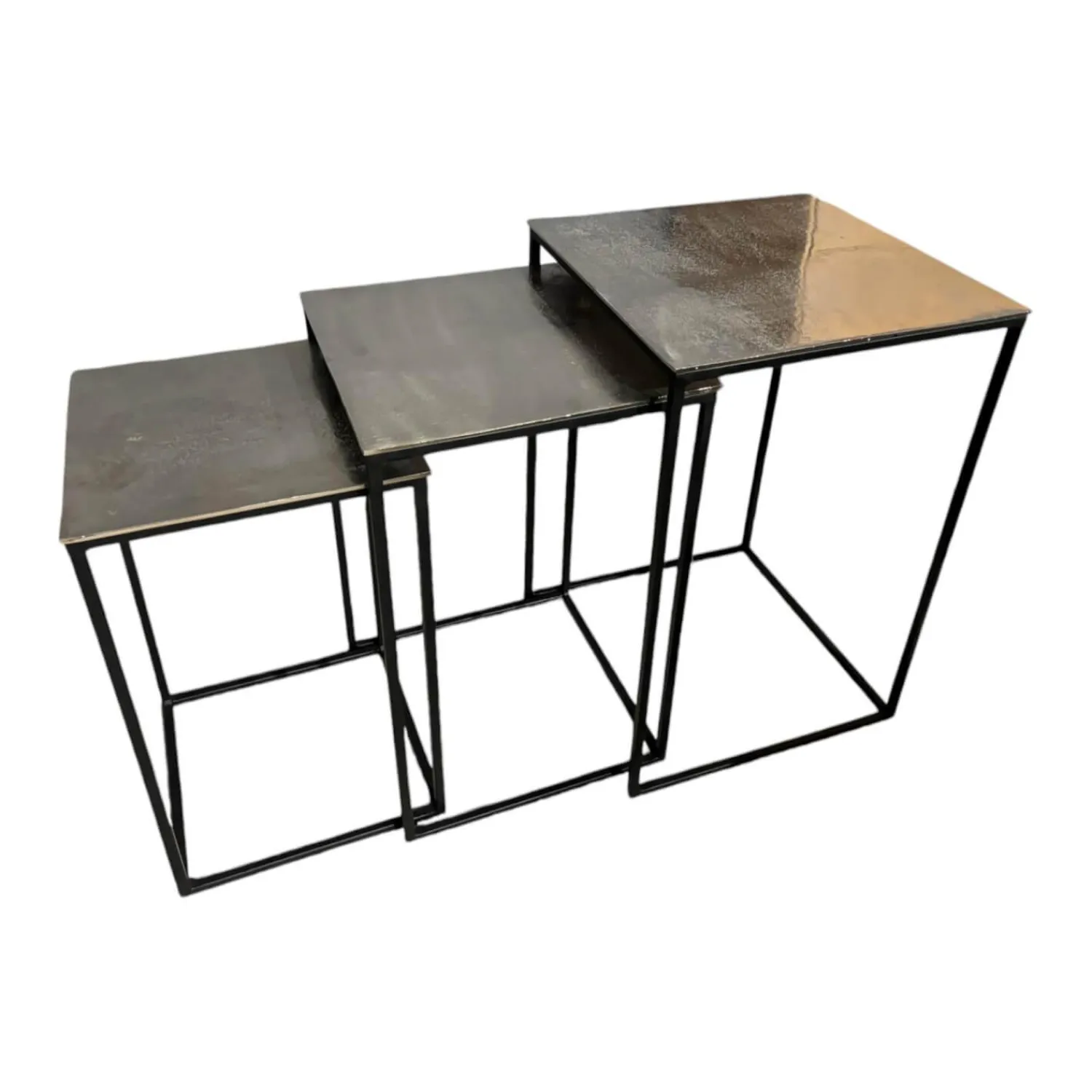 Ronald Schmitt Design Couchtische|3 Satztisch Kala K 201 Platte Aluminium Silberfarbig Gestell RAL 9005 Tiefschwarz Lackiert