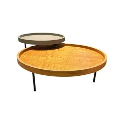 Ronald Schmitt Design Couchtische|2 Satztisch Platte Nussbaum Natur Lackiert Furniert Und MDF Softlack RAL 7006 Beige Grau Füße Schwarz Lackiert