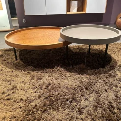 Ronald Schmitt Design Couchtische|2 Satztisch Platte Nussbaum Natur Lackiert Furniert Und MDF Softlack RAL 7006 Beige Grau Füße Schwarz Lackiert