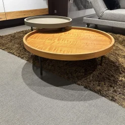 Ronald Schmitt Design Couchtische|2 Satztisch Platte Nussbaum Natur Lackiert Furniert Und MDF Softlack RAL 7006 Beige Grau Füße Schwarz Lackiert