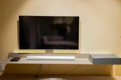 Spectral Smart Furniture Wohnwände & Tv-Lowboards|Air-Board ARL 2000 Metall Champagne Matt Pulverbeschichtet Beige Grau Front und Auflage Colour Glas Granit Grau Inklusive Beleuchtung Und Mediaparket