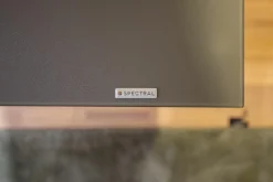 Spectral Smart Furniture Wohnwände & Tv-Lowboards|Air-Board ARL 2000 Metall Champagne Matt Pulverbeschichtet Beige Grau Front und Auflage Colour Glas Granit Grau Inklusive Beleuchtung Und Mediaparket