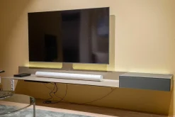 Spectral Smart Furniture Wohnwände & Tv-Lowboards|Air-Board ARL 2000 Metall Champagne Matt Pulverbeschichtet Beige Grau Front und Auflage Colour Glas Granit Grau Inklusive Beleuchtung Und Mediaparket