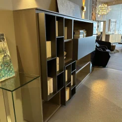 Poliform Wohnwände & Tv-Lowboards|Anbaukombination Wall System Lack Matt Tortora Piombo Grau Vitrine Rauchglas