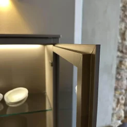 Poliform Wohnwände & Tv-Lowboards|Anbaukombination Wall System Lack Matt Tortora Piombo Grau Vitrine Rauchglas