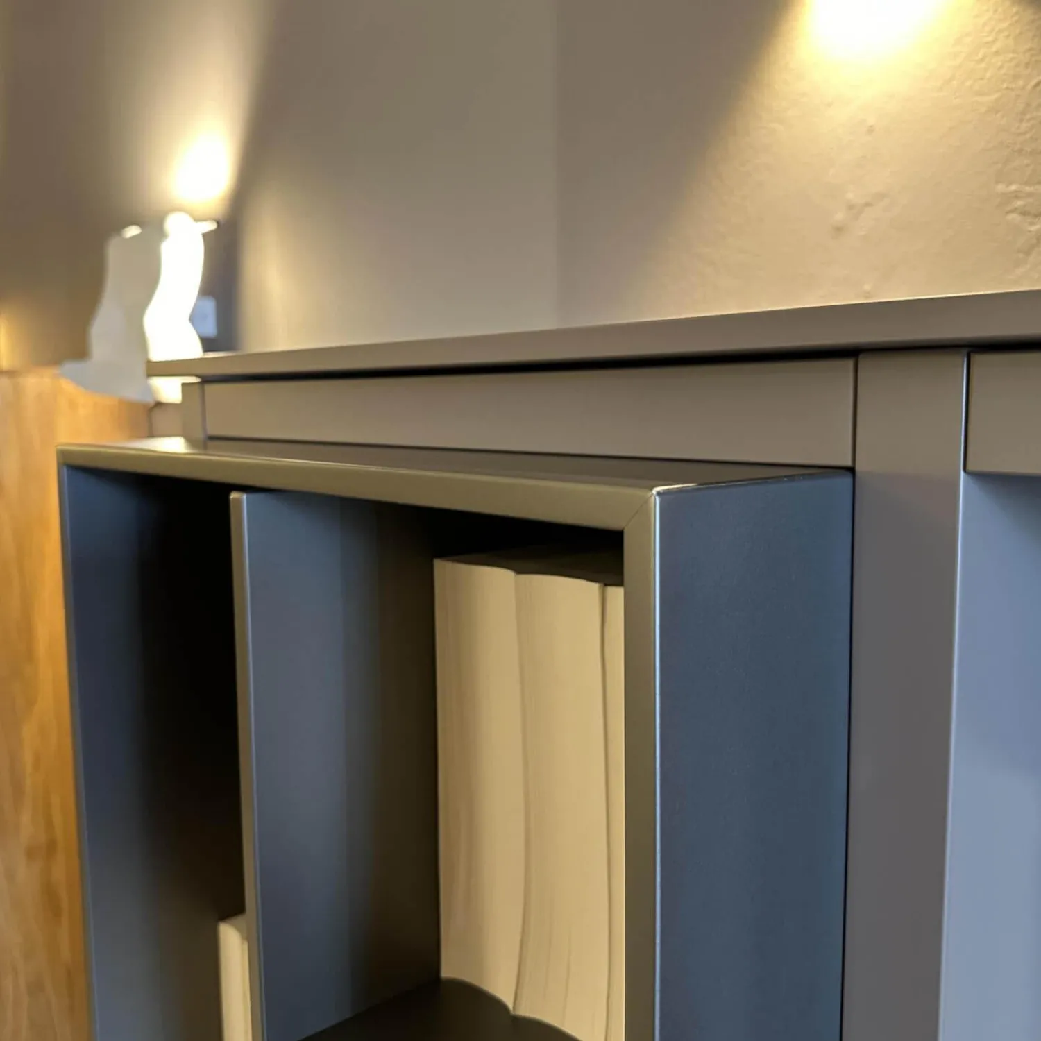 Poliform Wohnwände & Tv-Lowboards|Anbaukombination Wall System Lack Matt Tortora Piombo Grau Vitrine Rauchglas