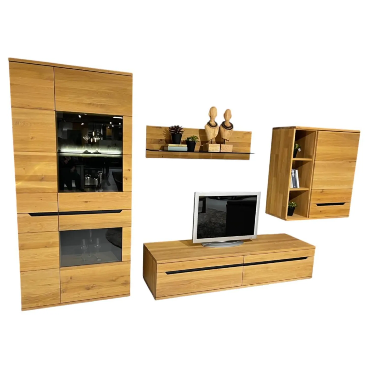 Decker Wohnwände & Tv-Lowboards|Anbauwand Ameno Wildeiche Massiv Bianco Geölt Inklusive LED Beleuchtung