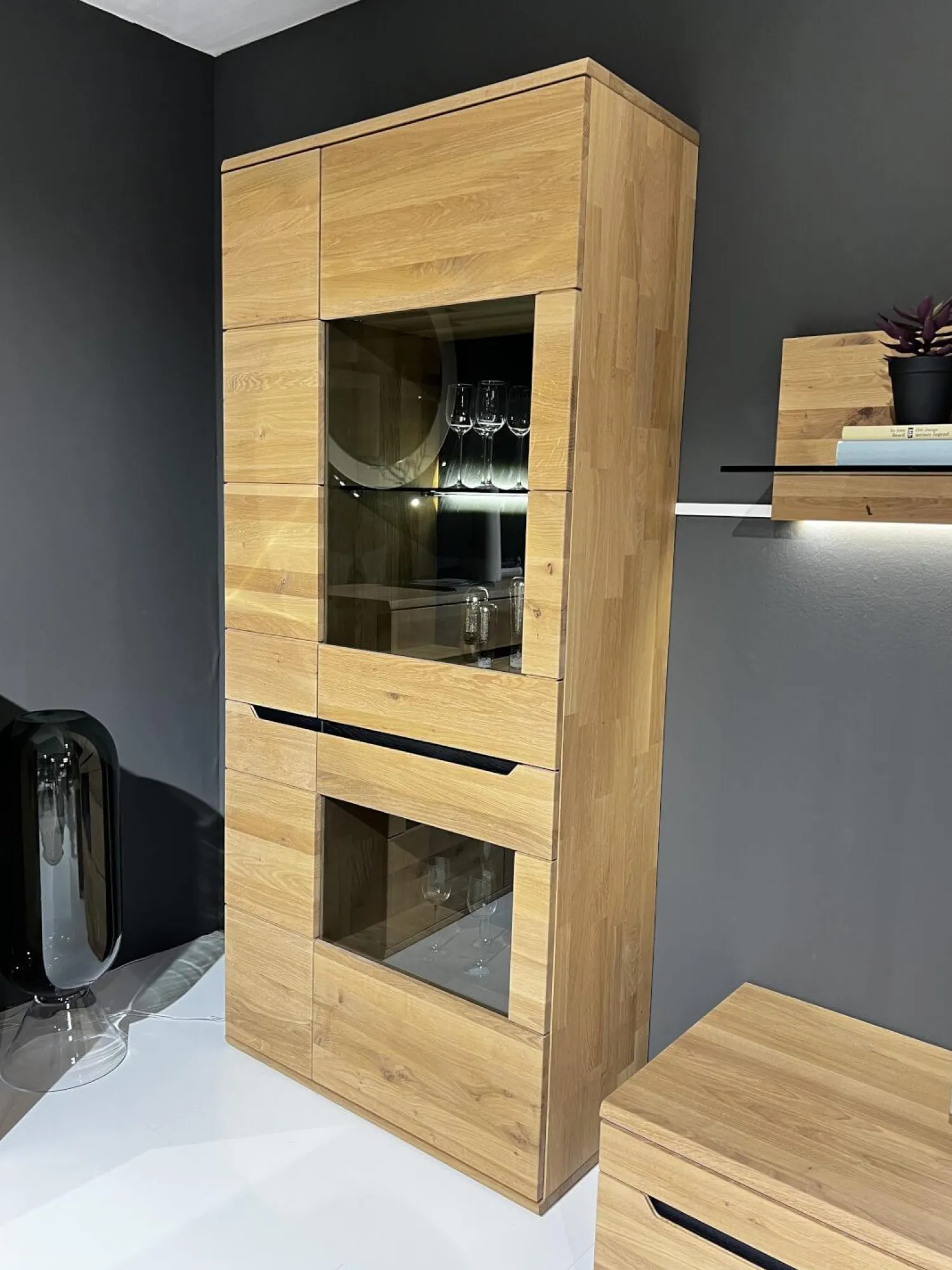 Decker Wohnwände & Tv-Lowboards|Anbauwand Ameno Wildeiche Massiv Bianco Geölt Inklusive LED Beleuchtung