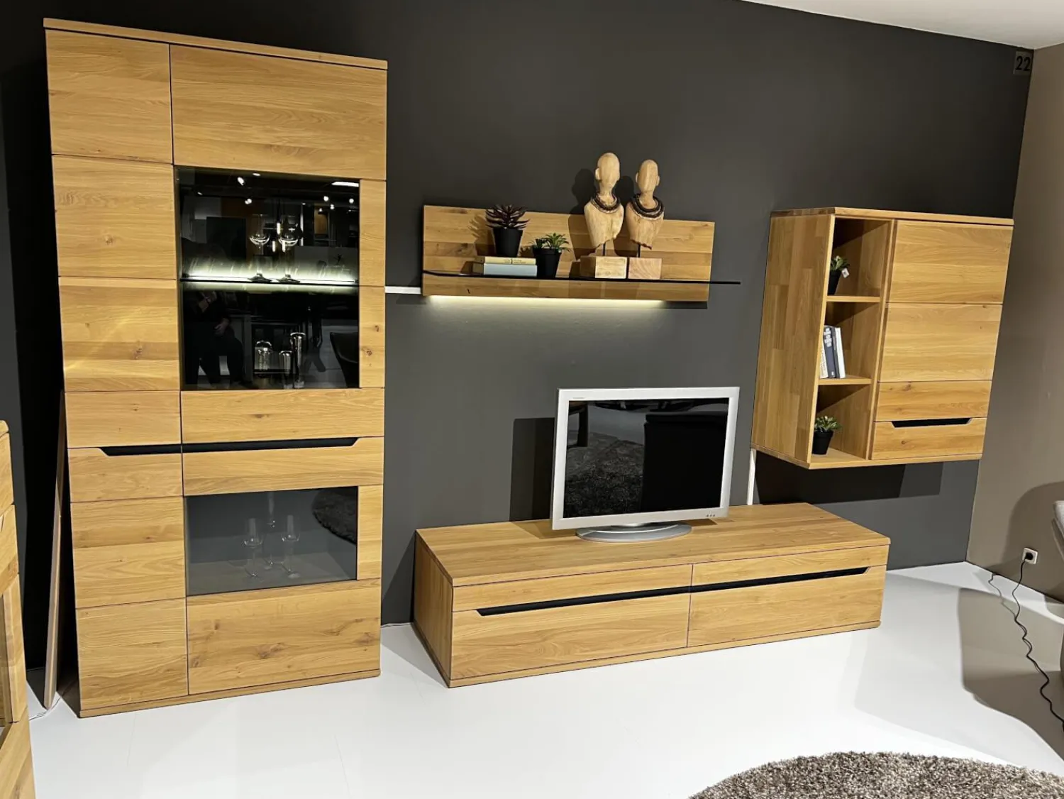 Decker Wohnwände & Tv-Lowboards|Anbauwand Ameno Wildeiche Massiv Bianco Geölt Inklusive LED Beleuchtung