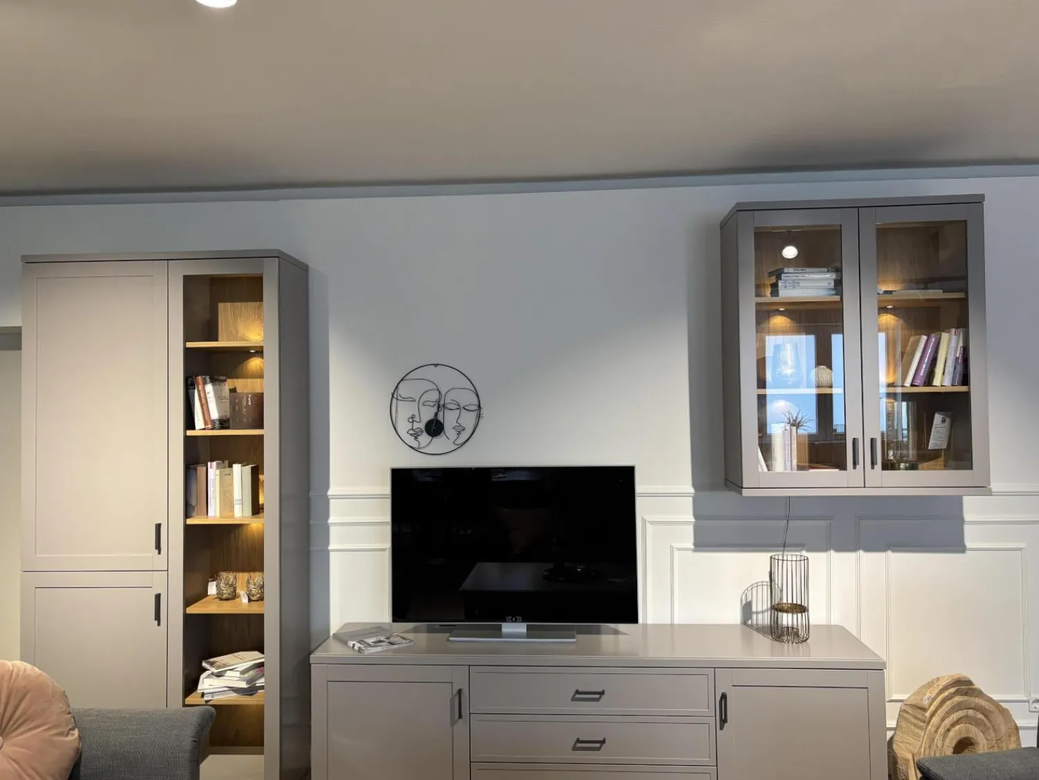 Global Wohnwände & Tv-Lowboards|Anbauwand Caseda Lack Platingrau Mit Beleuchtung Und Trafo