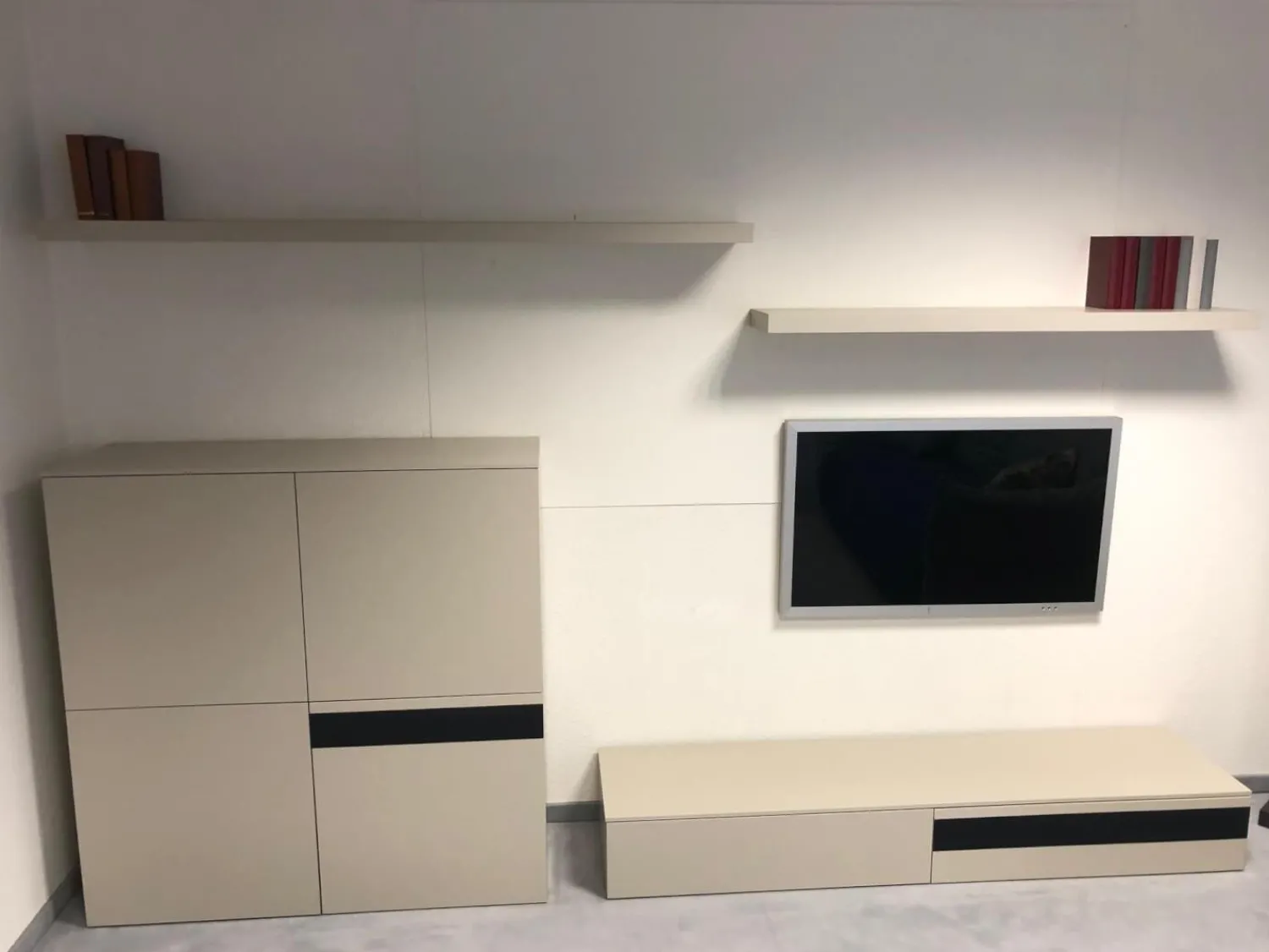 Venier Wohnwände & Tv-Lowboards|Anbauwand Horizon Lack Ecru Matt Grau