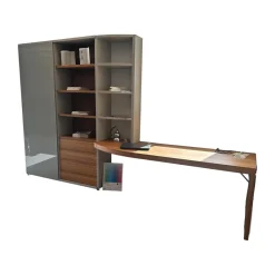 Hülsta Wohnwände & Tv-Lowboards|Anbauwand Mega Design Lack Seidengrau Grau Akzent Kernnussbaum