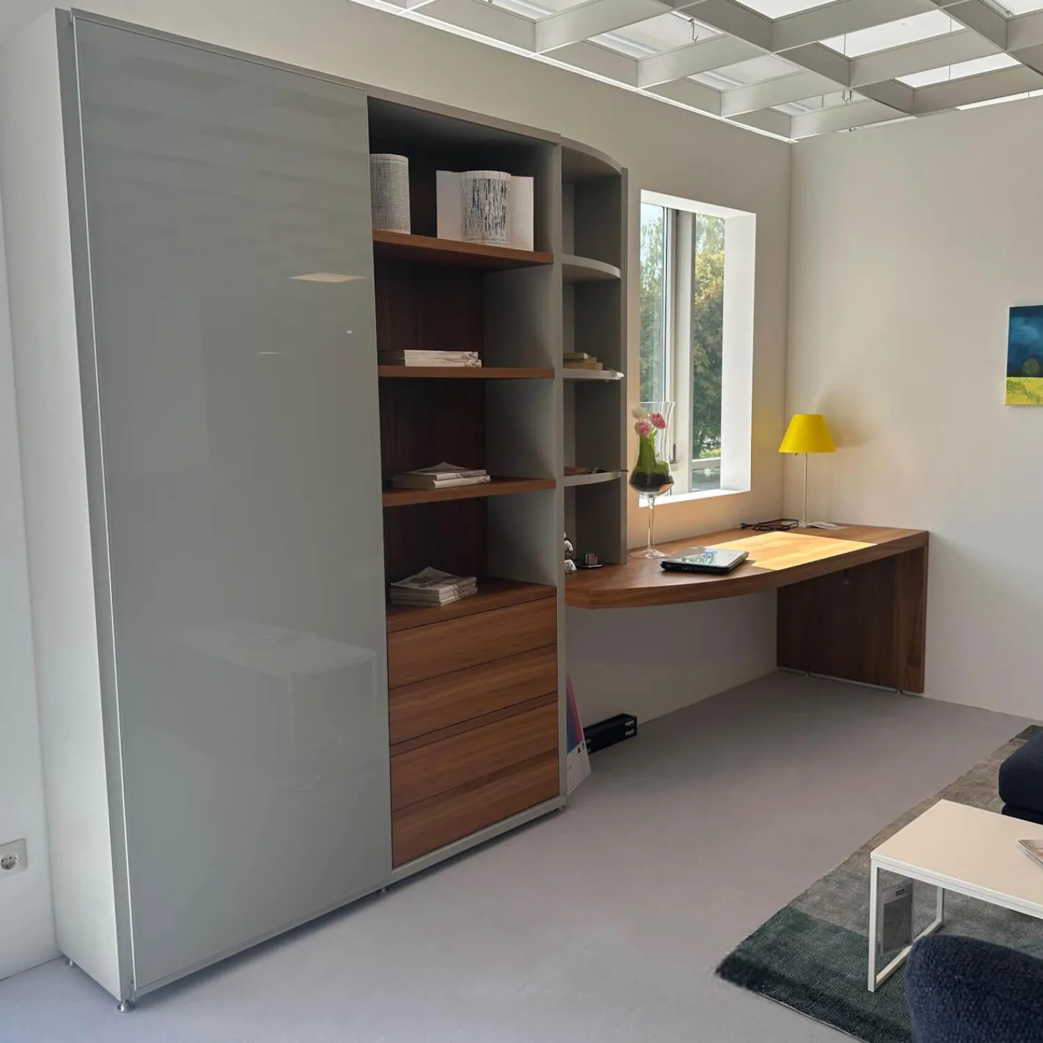 Hülsta Wohnwände & Tv-Lowboards|Anbauwand Mega Design Lack Seidengrau Grau Akzent Kernnussbaum