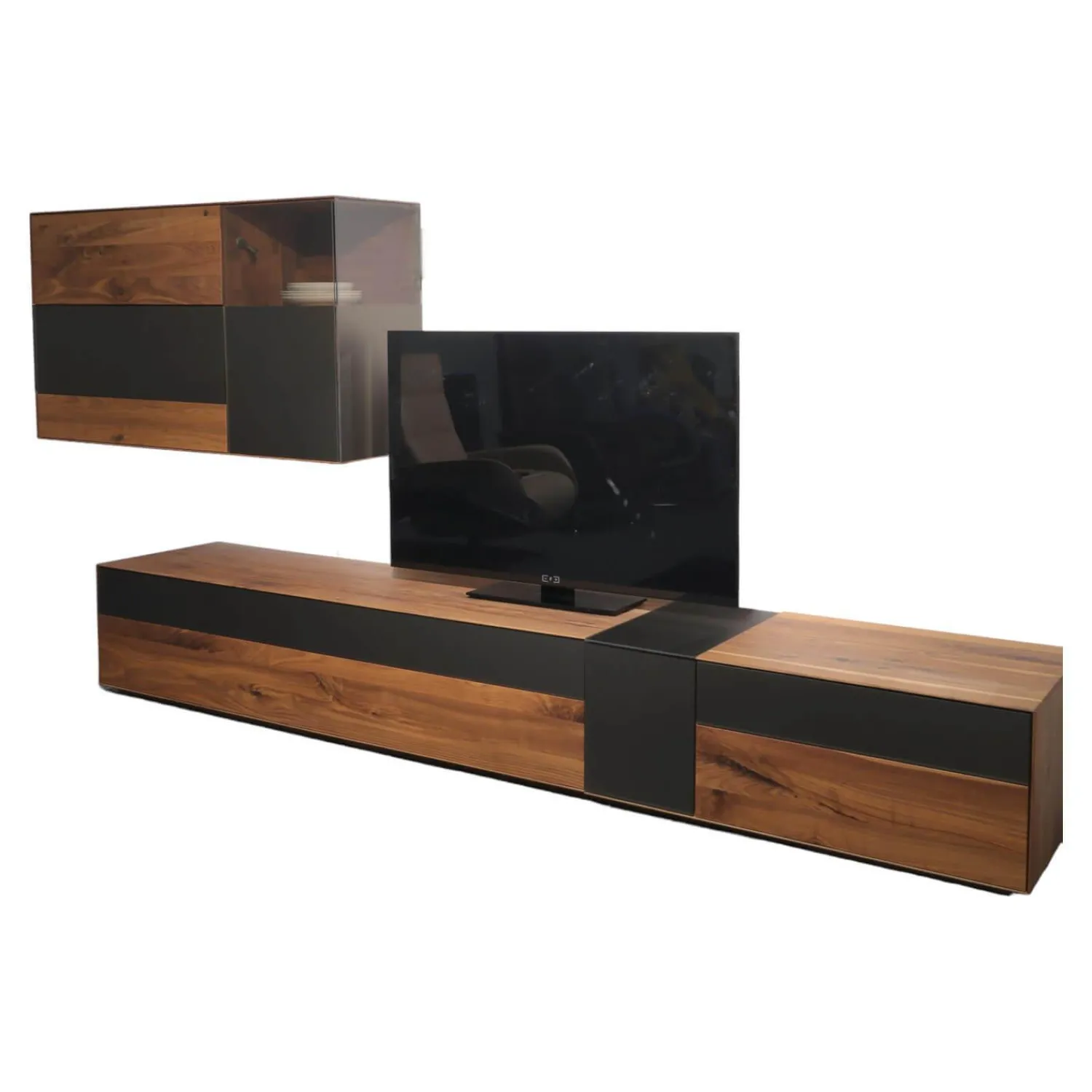 Wöstmann Wohnwände & Tv-Lowboards|Anbauwand NW 770 Amerikanischer Kernnussbaum Massiv Soft Gebürstet