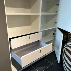 Interlübke Wohnwände & Tv-Lowboards|Anbauwand Studimo Lack Matt Kristallweiß Klappgriff Alufarbig Silber Schiebetür Glas Optiwhite Anthrazit