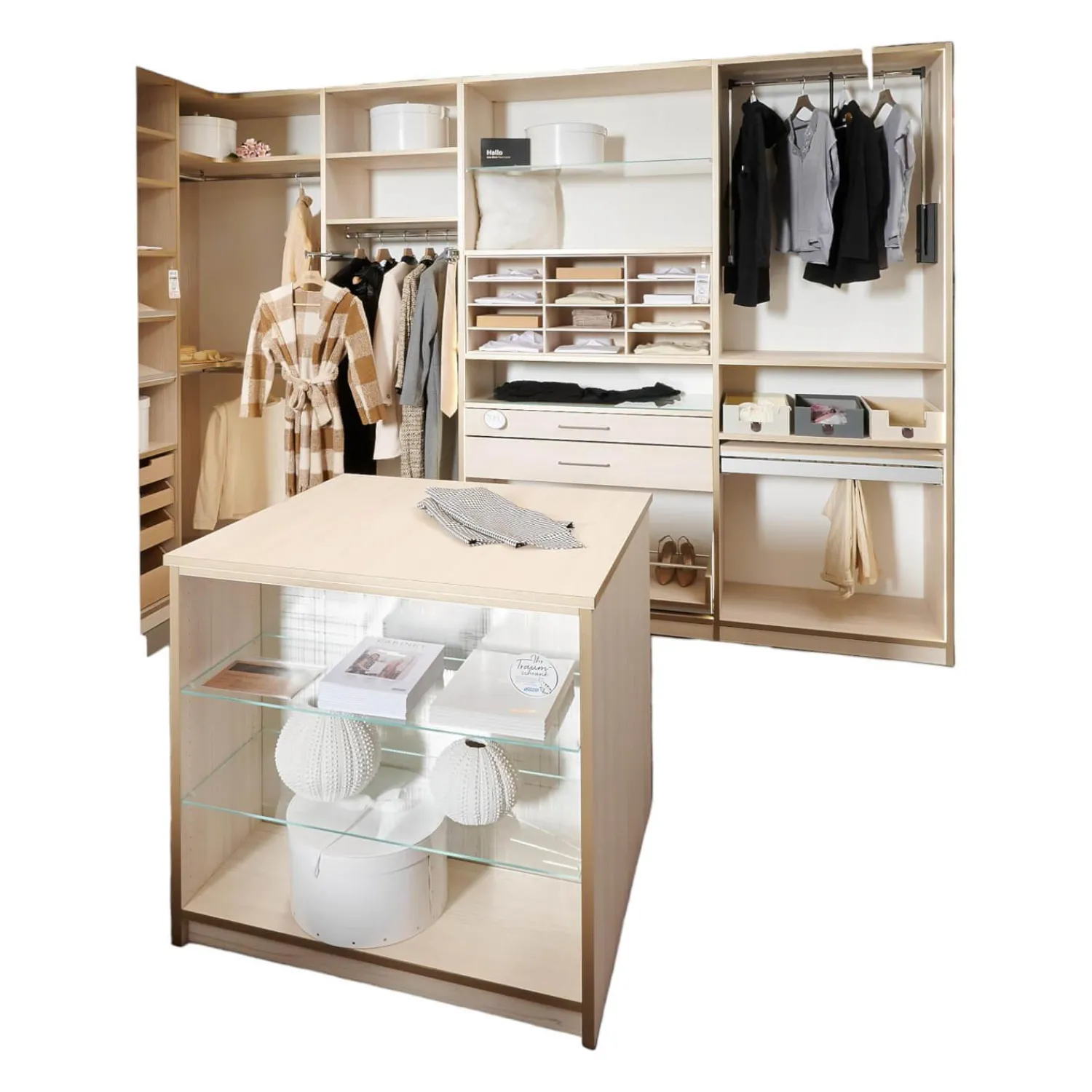 Cabinet Kleiderschränke|Ankleide Holzdekor Sockelleiste Fjord Decor Glasoptik Bronce Gebürstet Mit Insel Und Beleuchtung