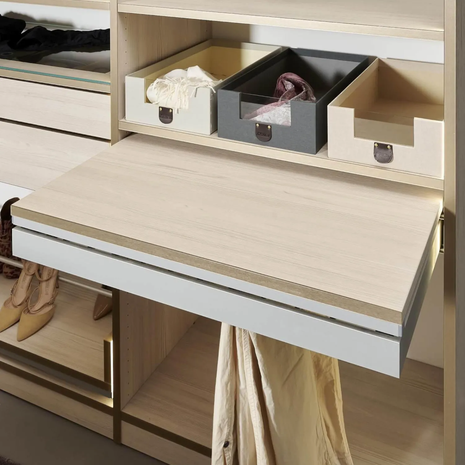 Cabinet Kleiderschränke|Ankleide Holzdekor Sockelleiste Fjord Decor Glasoptik Bronce Gebürstet Mit Insel Und Beleuchtung