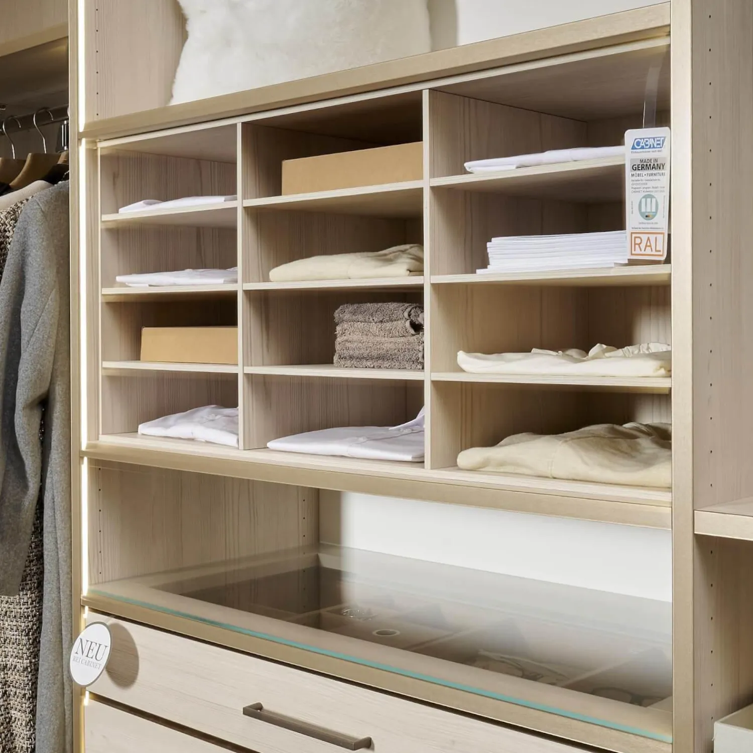 Cabinet Kleiderschränke|Ankleide Holzdekor Sockelleiste Fjord Decor Glasoptik Bronce Gebürstet Mit Insel Und Beleuchtung