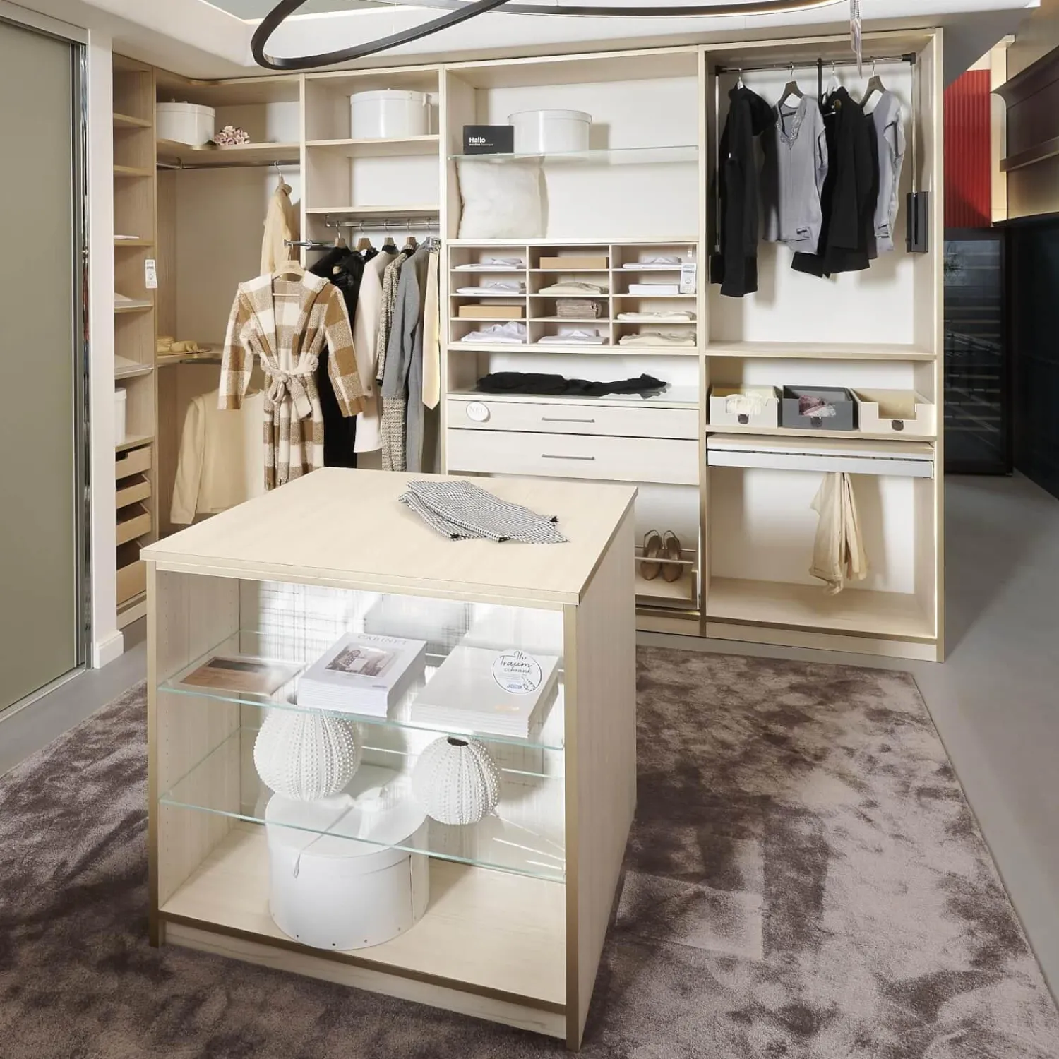 Cabinet Kleiderschränke|Ankleide Holzdekor Sockelleiste Fjord Decor Glasoptik Bronce Gebürstet Mit Insel Und Beleuchtung