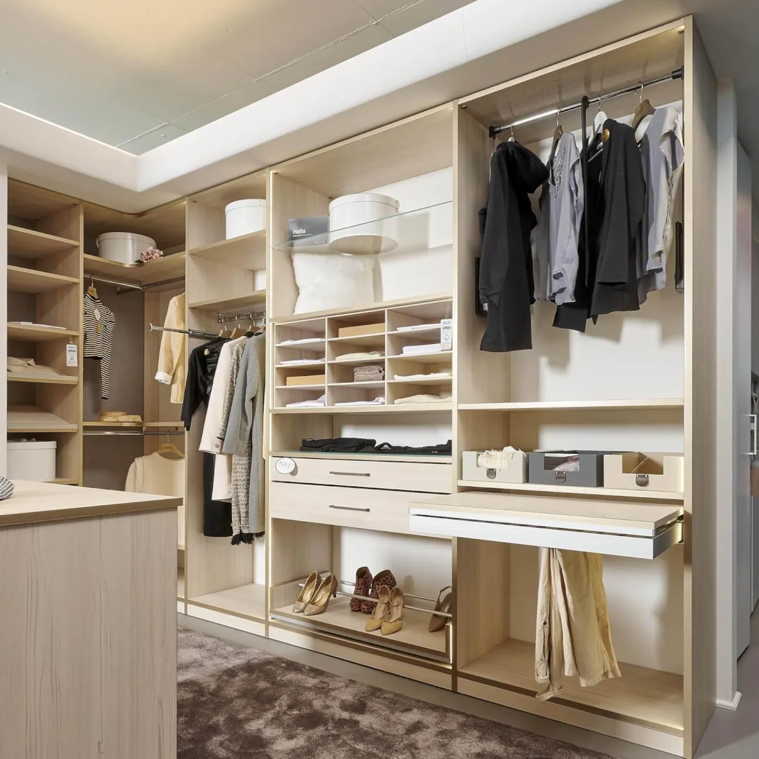 Cabinet Kleiderschränke|Ankleide Holzdekor Sockelleiste Fjord Decor Glasoptik Bronce Gebürstet Mit Insel Und Beleuchtung