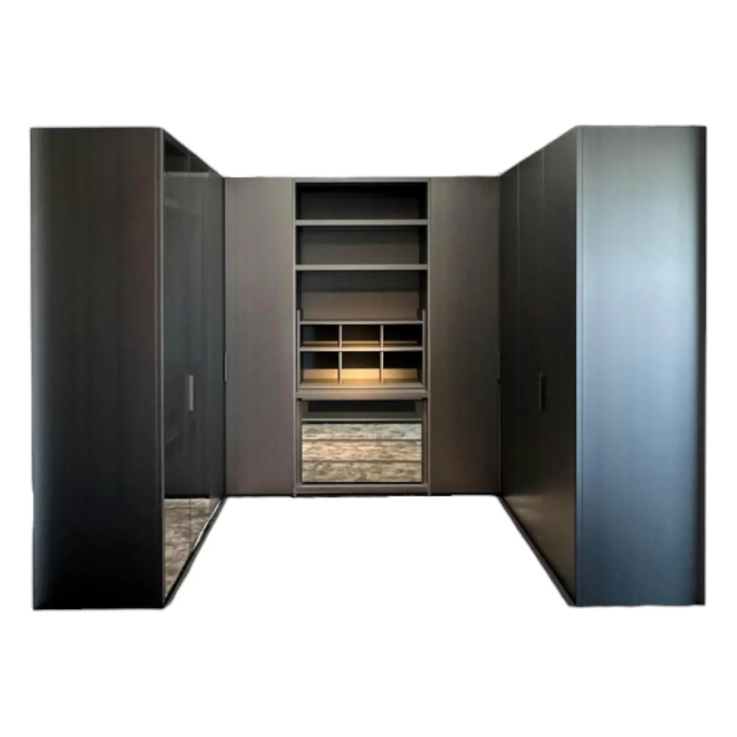 Poliform Kleiderschränke|Ankleide Senzafine Fitted Melamin Ardesia Grau Türen Metallisch Lackiert Bronzo 23 Grau Anthrazit Mit Beleuchtung