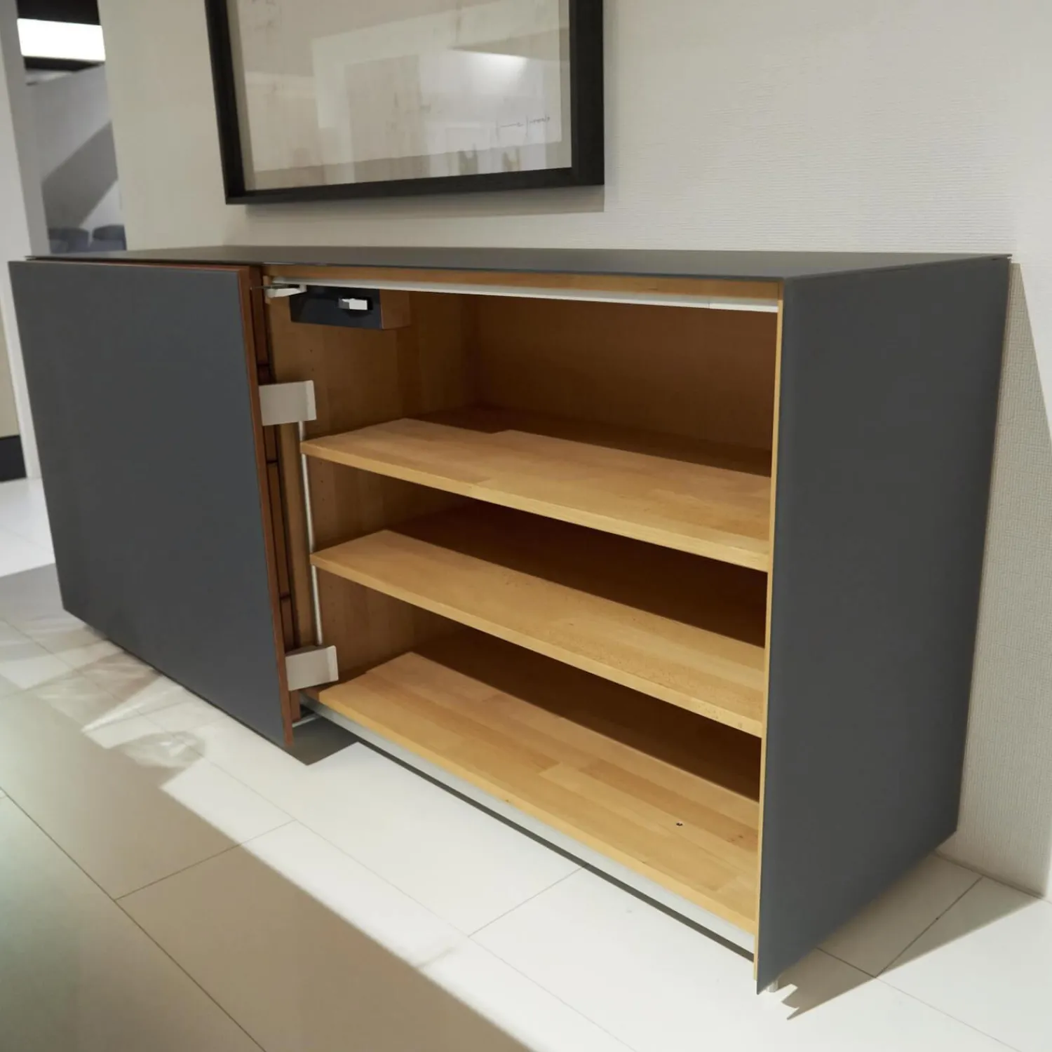 Team 7 Kommoden & Sideboards|Anrichte Cubus Pure AC 297195 Kirschbaum Geölt Schiebetüre Und Abdeckplatte Glas Matt Anthrazit Füße Metall