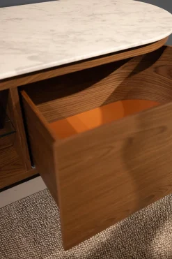 Cassina Kommoden & Sideboards|Anrichte Rondos Mamorplatte Bianco Carrara Opaco Weiß Korpus Furniert Amerikanischer Nussbaum Mit Einem Offenen Fach