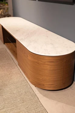 Cassina Kommoden & Sideboards|Anrichte Rondos Mamorplatte Bianco Carrara Opaco Weiß Korpus Furniert Amerikanischer Nussbaum Mit Einem Offenen Fach