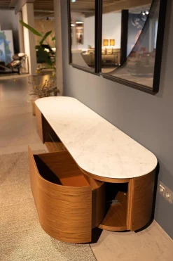 Cassina Kommoden & Sideboards|Anrichte Rondos Mamorplatte Bianco Carrara Opaco Weiß Korpus Furniert Amerikanischer Nussbaum Mit Einem Offenen Fach