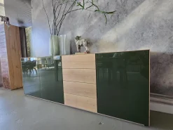 Scholtissek Kommoden & Sideboards|Anrichte Sideboard Farn Korpus Knorrige Eiche Puro Geölt Front Glas 6003 Olivgrün Grün Glänzend