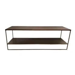 Minotti Beistelltische|Anstelltisch Calder Platte Sucupia Furnier Gestell Metall Bronze