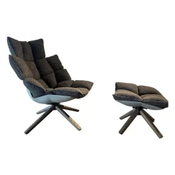 B&B Italia Relaxsessel|Armlehnsessel Husk H3G Schale Tortora Weiß Sitz Stoff Sambuco Anthrazit Gestell Eiche Grau Mit Hocker