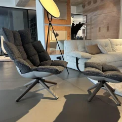 B&B Italia Relaxsessel|Armlehnsessel Husk H3G Schale Tortora Weiß Sitz Stoff Sambuco Anthrazit Gestell Eiche Grau Mit Hocker