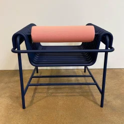 Blockbau Einzelstühle|Armlehnstuhl 22 24 Gestell Gebogenes Stahlrohr Kobaltblau Blau Pulverbeschichtet Mit Rückenrolle