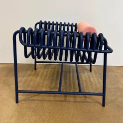 Blockbau Einzelstühle|Armlehnstuhl 22 24 Gestell Gebogenes Stahlrohr Kobaltblau Blau Pulverbeschichtet Mit Rückenrolle