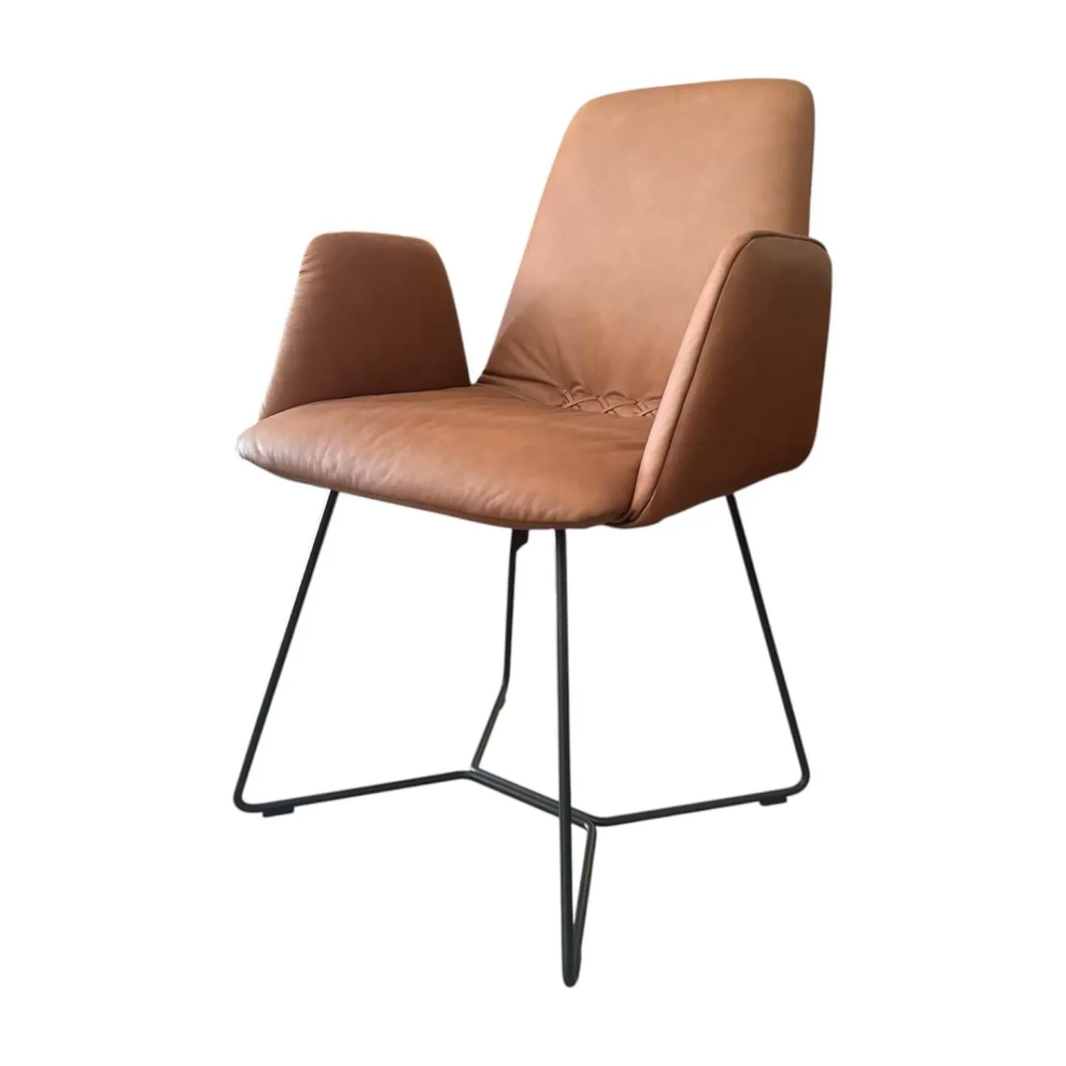 Scholtissek Einzelstühle|Armlehnstuhl 800 Leder Rancho Cognac Braun Gestell Draht Schwarz
