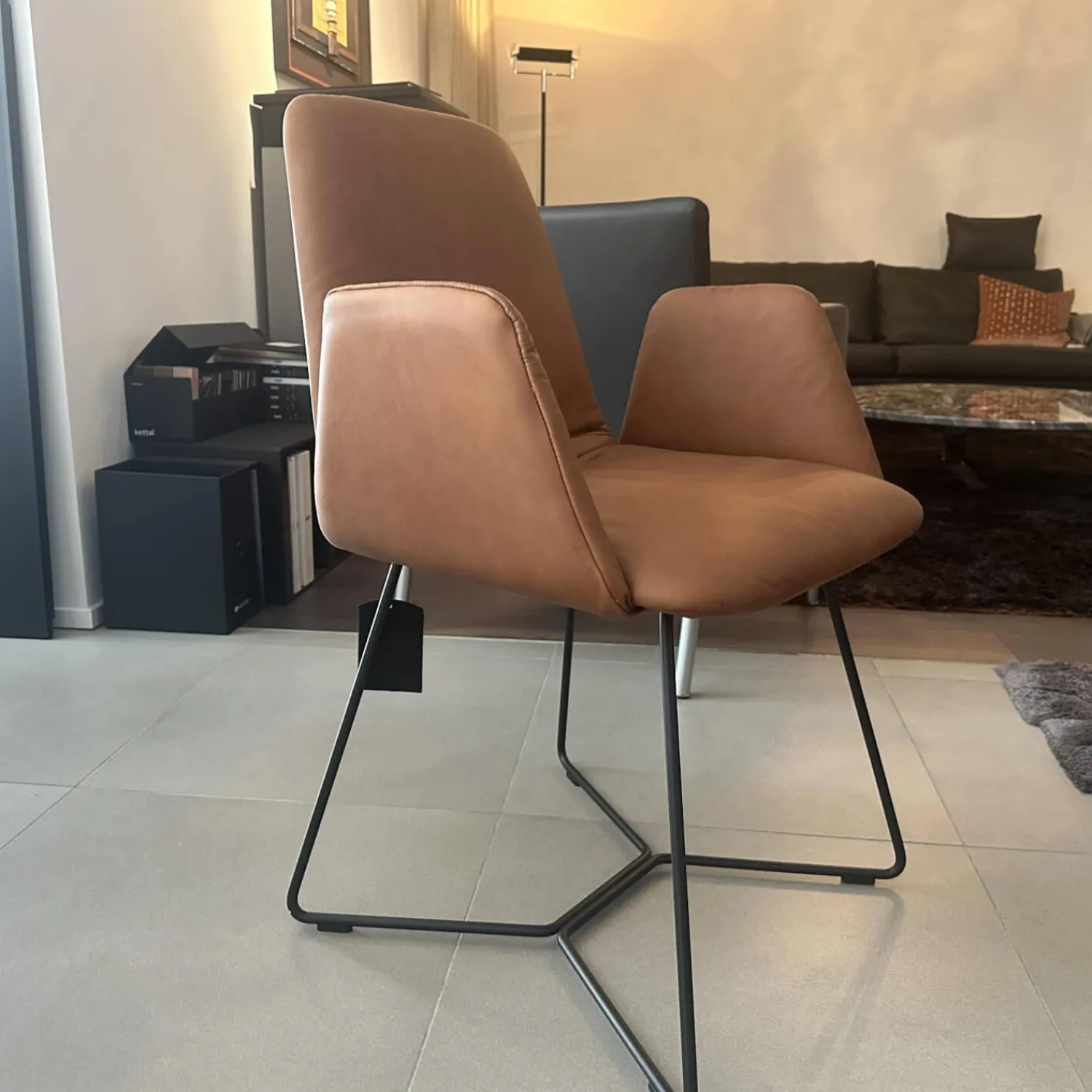 Scholtissek Einzelstühle|Armlehnstuhl 800 Leder Rancho Cognac Braun Gestell Draht Schwarz