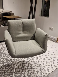 COR Einzelstühle|Armlehnstuhl Alvo Stoff 7208 Steingrau Schale Lack Schneeweiß Drahtgestell Schneeweiß Lackiert Mit Kunststoffgleitern