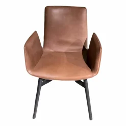 Freifrau Einzelstühle|Armlehnstuhl Amelie High Leder Oman Coffee Braun Gestell Eiche Schwarz Geölt