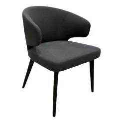 Minotti Einzelstühle|Armlehnstuhl Aston Dining Stoff Nasher 06 Navy Blau Grau Beine Esche Mokkafarbig Schwarz Lackiert