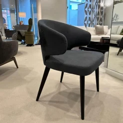 Minotti Einzelstühle|Armlehnstuhl Aston Dining Stoff Nasher 06 Navy Blau Grau Beine Esche Mokkafarbig Schwarz Lackiert