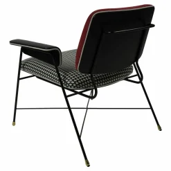 Baxter Einzelstühle|Armlehnstuhl Bauhaus Rücken Leder Kashmir Rubis Rot Sitz Leder Textur Day Pacman Schwarz Weiß Gemustert Gestell Schwarz Matt