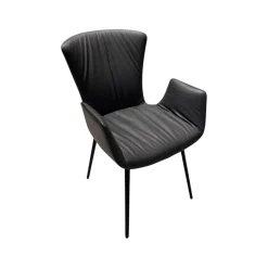 Draenert Einzelstühle|Armlehnstuhl Dexter Leder I 919 Grau Gestell Stahl Schwarz Pulverbeschichtet