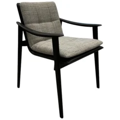 Minotti Einzelstühle|Armlehnstuhl Fynn Stoff H Bright 04 Argento Grau Gestell Massivholz Esche Gebeizt Lakritze Schwarz