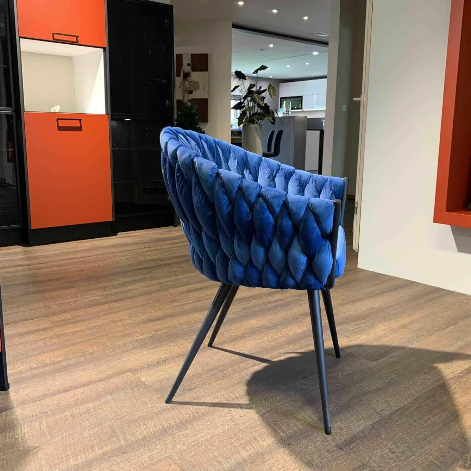 Kare Design Einzelstühle|Armlehnstuhl Knot Stoff Blau Gestell Holz Braun