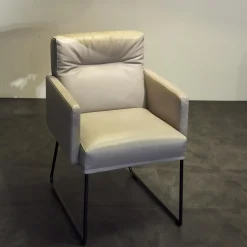 KFF Einzelstühle|Armlehnstuhl Leder Anilin Steingrau Gestell Schwarz