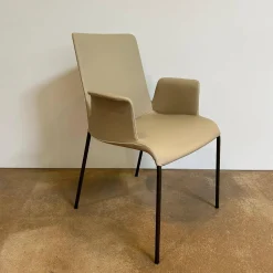 Walter Knoll Einzelstühle|Armlehnstuhl Liz 1314 Leder Ascot Pearl Beige Gestell Bronze Schwarz Matt Hoher Rücken