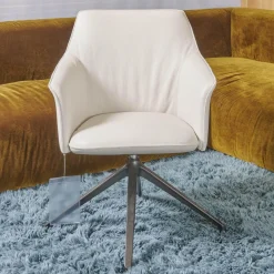 Leolux Einzelstühle|Armlehnstuhl Mara Cruz Bezug Leder Senso 9050 Pampas Weiß Drehgestell Epoxy E.220